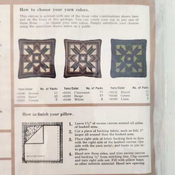 Vintage Caron Latch Hook Pillow Pattern Bargello 3067 & Canvas Kit 27" X 27" - Picture 5 of 6